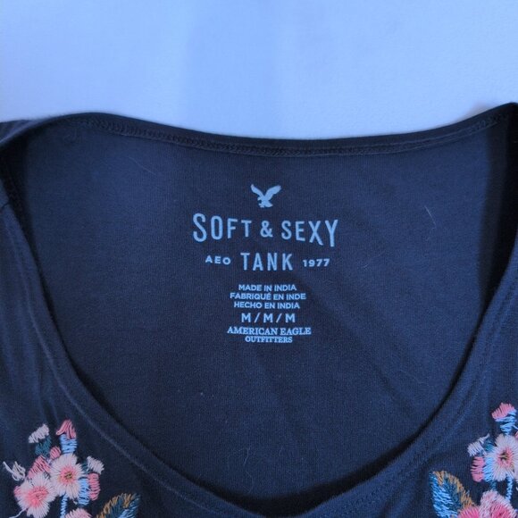 American Eagle Dark Blue Floral Graphic Flowy Swing Tank Top Women's Medium‎ - Picture 4 of 7